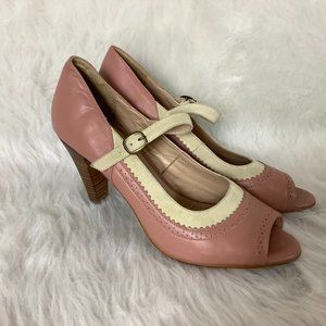 Sundance Retro Pink Leather & Beige Suede Peep Toe Spectator Pumps EU 41